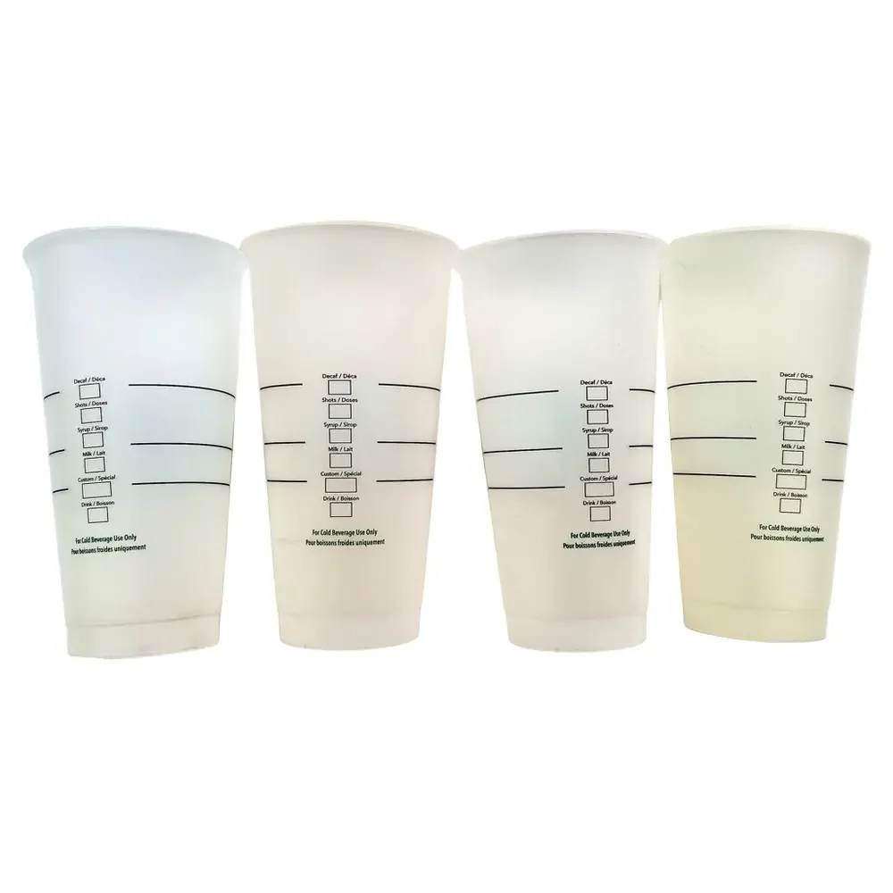 Set 4-2020 Starbucks Clear Green Plastic Reusable Cold Venti 24 Oz Cups & Lids
